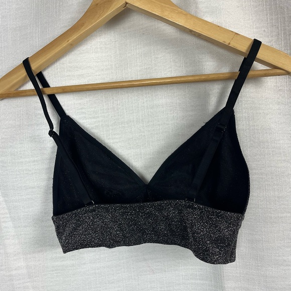 Black Silver Glitter Bralette Festival Y2K Sparkle Going Out Size S - Picture 3 of 3